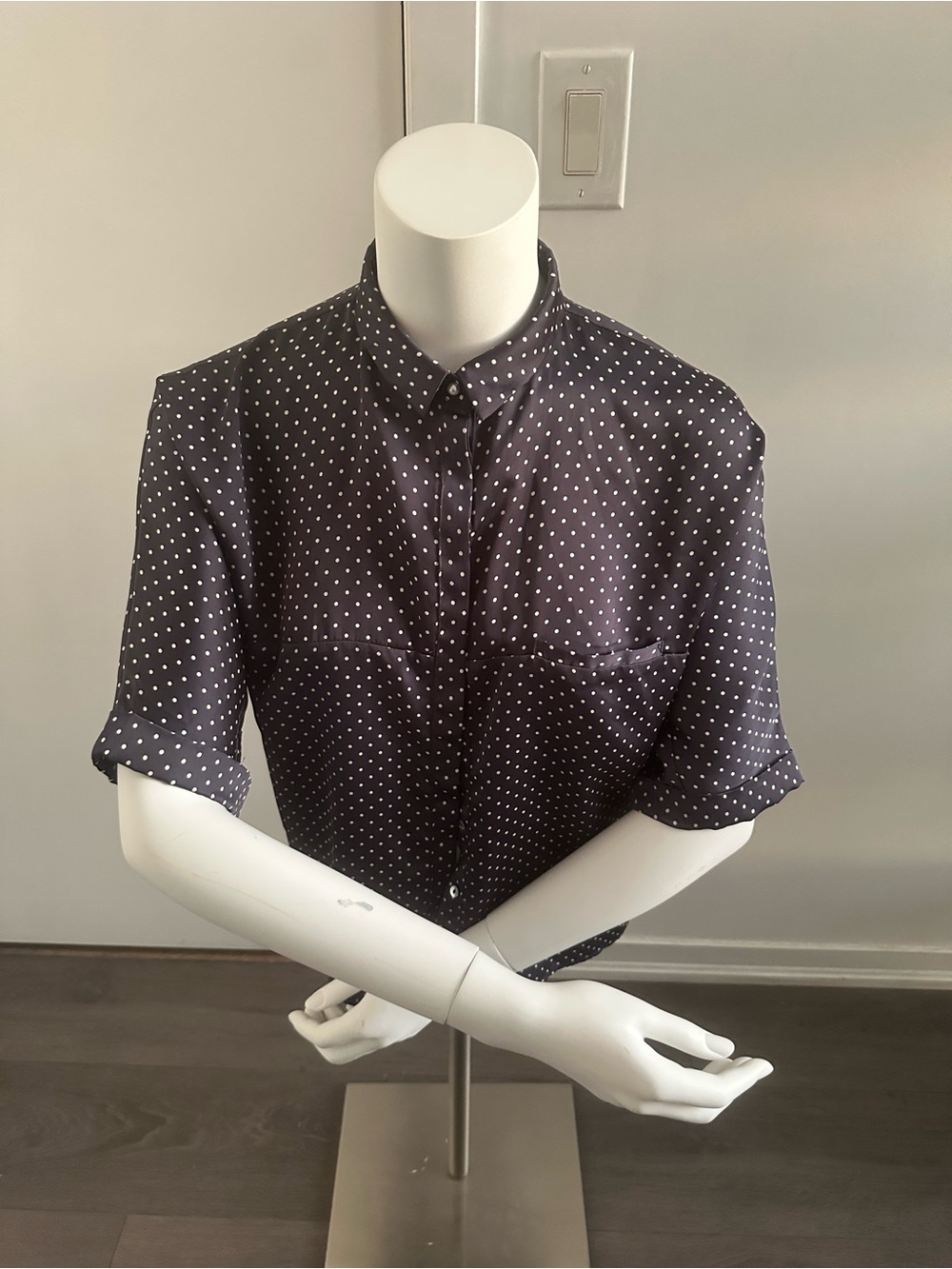Women’s Polka Dot Satin-Look Button-Down Blouse
